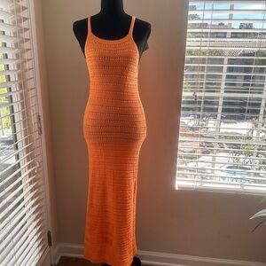 Elegant Orange Crochet Maxi Dress